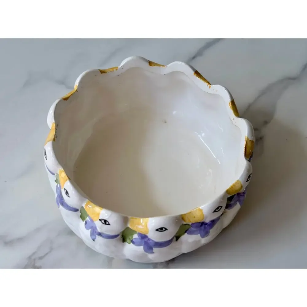 Vintage Hand Painted Ceramic Duck Bowl | Cottagecore Farmhouse Bluebell Floral